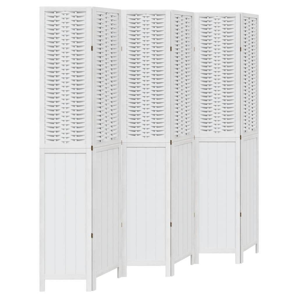Room Divider 6 Panels White Solid Wood Paulownia
